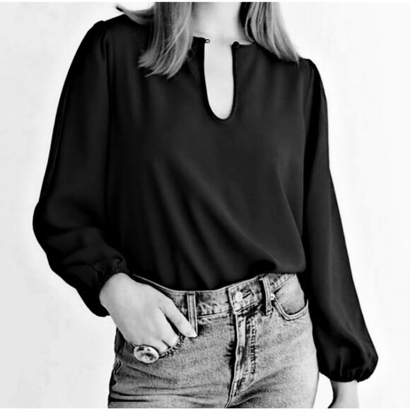 J.Crew Puff-sleeve satin-back crepe top Black‎ LT Large Tall NWT - Picture 1 of 9